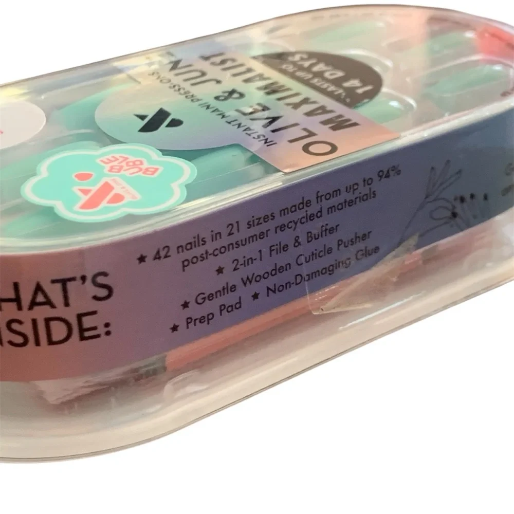 Olive & June Instant Mani Press-On Nails Square Medium Slam Dunk Turquoise NWT - Picture 5 of 6